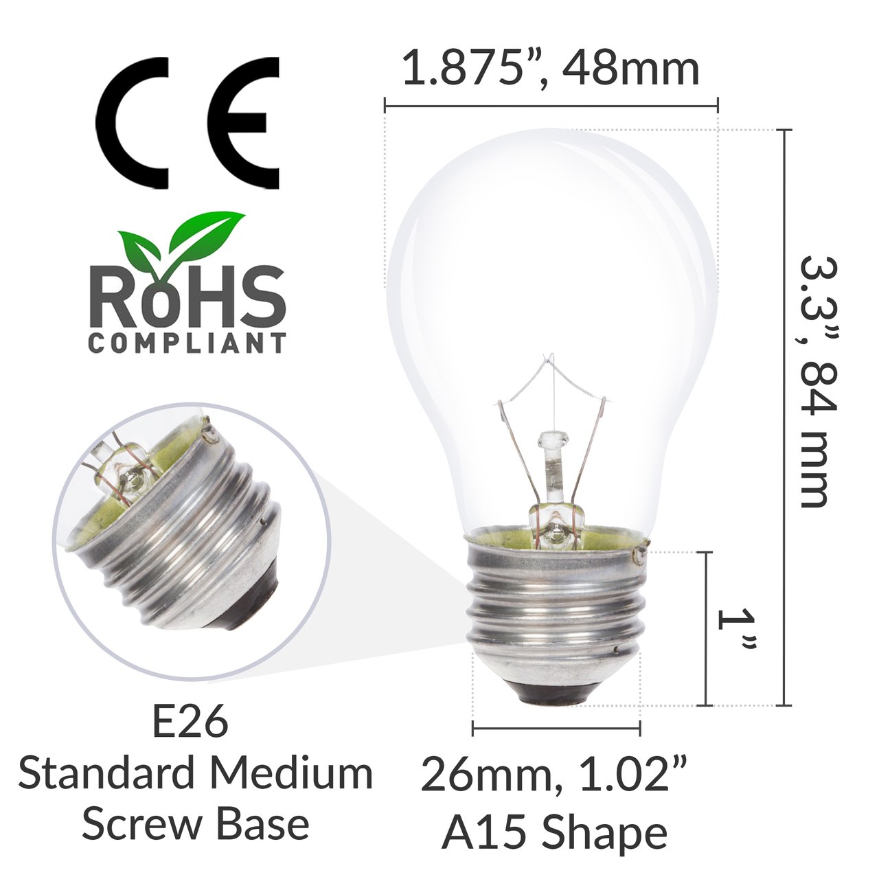 Simba Lighting® Incandescent Appliance Light Bulb A15 40W E26