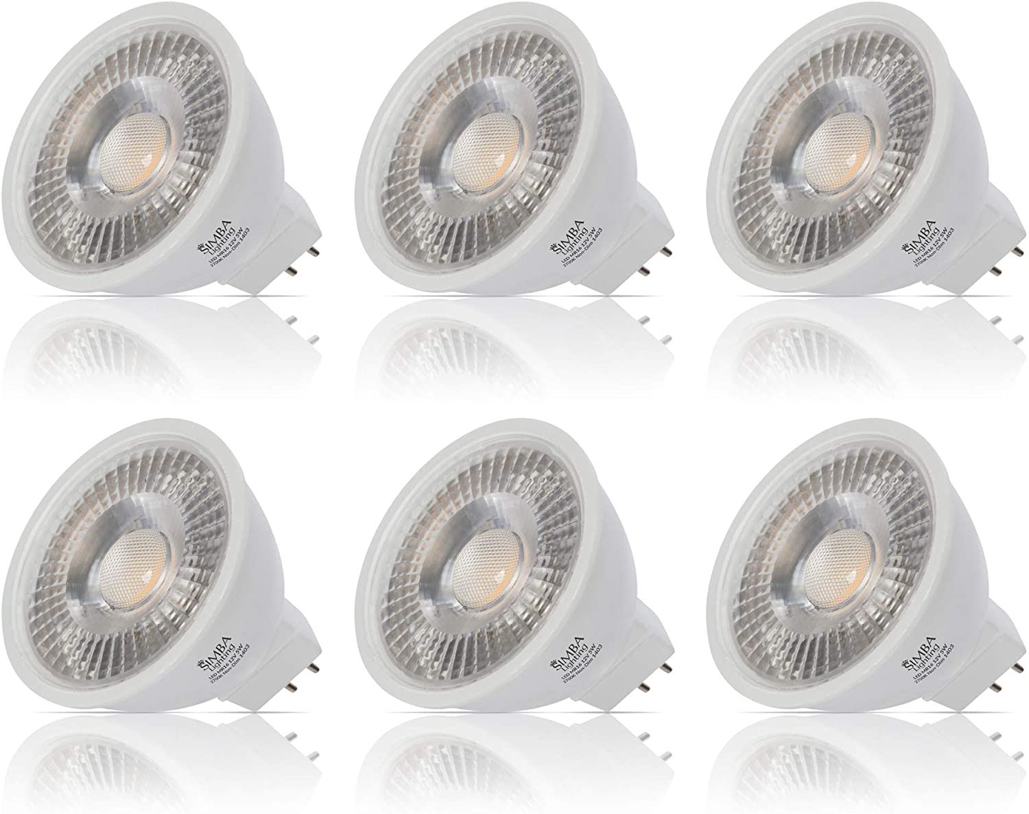 Simba Lighting LED MR16 5W 35W-50W Halogen Replacement Bulbs 12V GU5.3  BiPin 2700K Soft White 6-Pack 