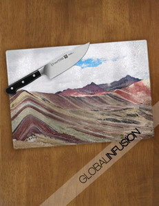 Rainbow Mountains Landscape in Peru Glass Cutting Board Rainbow Mountains Landscape in Peru Glass Cutting Board