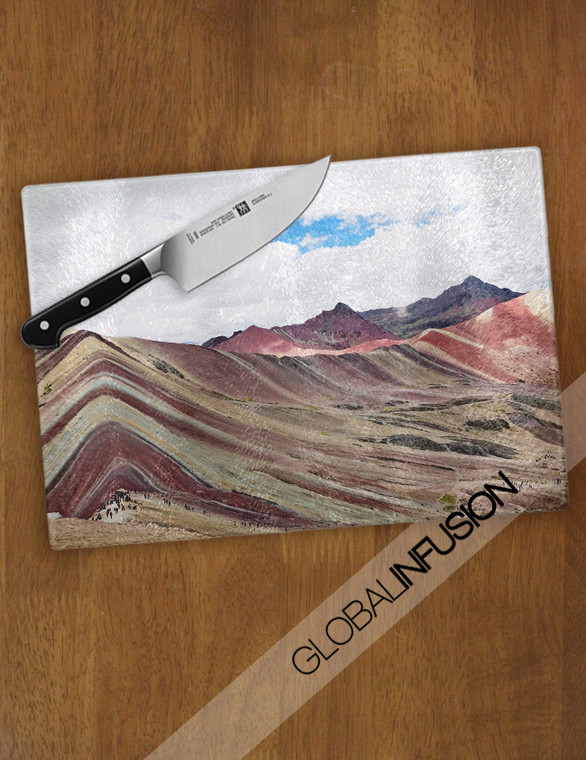 Rainbow Mountains Landscape in Peru Glass Cutting Board