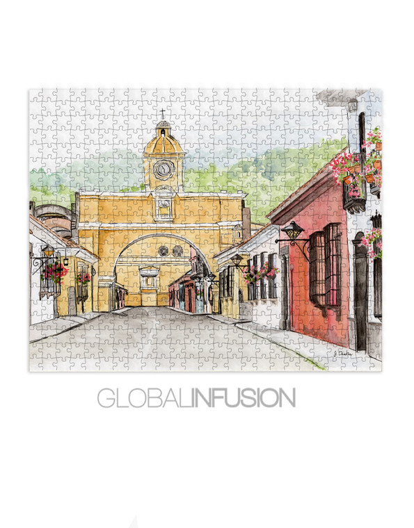 Antigua Guatemala Watercolor Landscape Art Puzzle