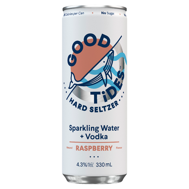 Good Tides Hard Seltzer Raspberry 330mL Cans 24 Pack