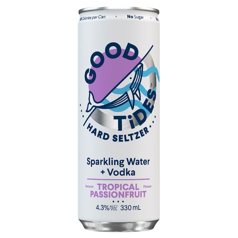 Good Tides Hard Seltzer Tropical Passionfruit 330mL Cans 24 Pack