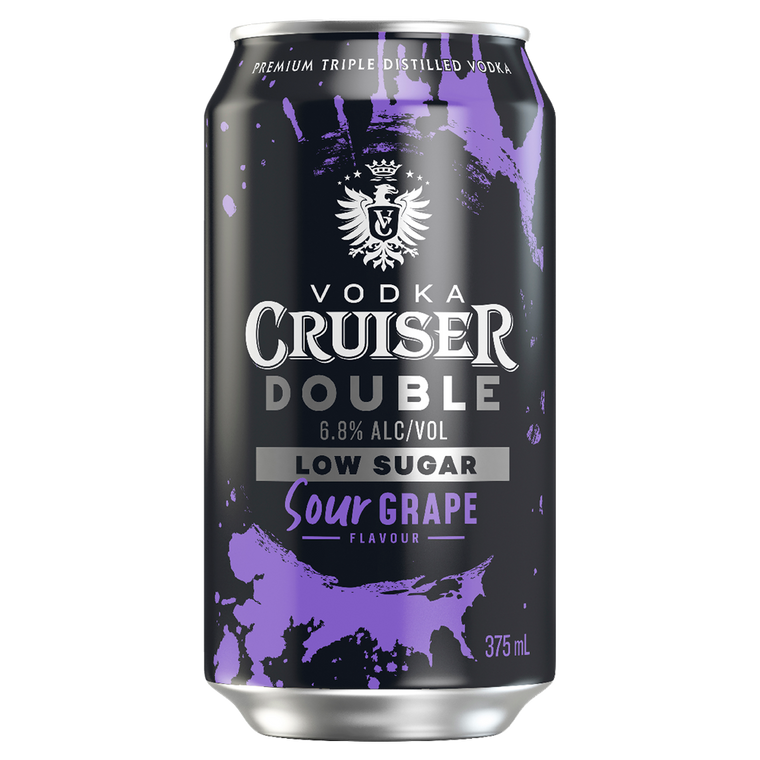 Vodka Cruiser Double Low Sugar Sour Grape 6.8% 375mL Cans 24 Pack