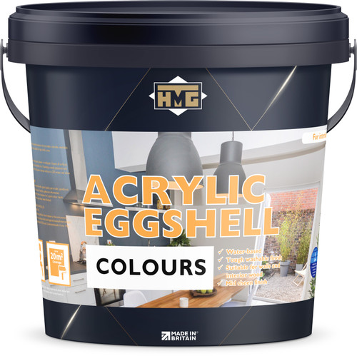 Acrylic Eggshell Paint 5L - For Walls, Ceilings, Bathrooms and Medium to High traffic areas. Made in Britain