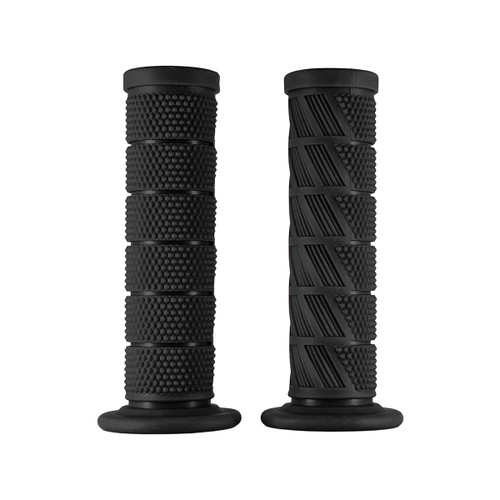 Goodrevs Vintage Cafe Racer Segmented Motorcycle Handlebar Grips 7/8” (22mm) – Anti-Vibration Rubber with Angled Rib Texture, Open-End Design, Universal Fit for Custom & Street Bikes (Pair)
