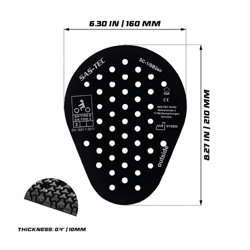 Goodrevs SAS-TEC SC-1/SB2air CE Level 2 Thin Joint Armor Inserts – EN 1621-1 Certified Ultra-Slim Ventilated Viscoelastic Motorcycle Protection for Shoulder, Elbow, Knee & Hip (Pair)