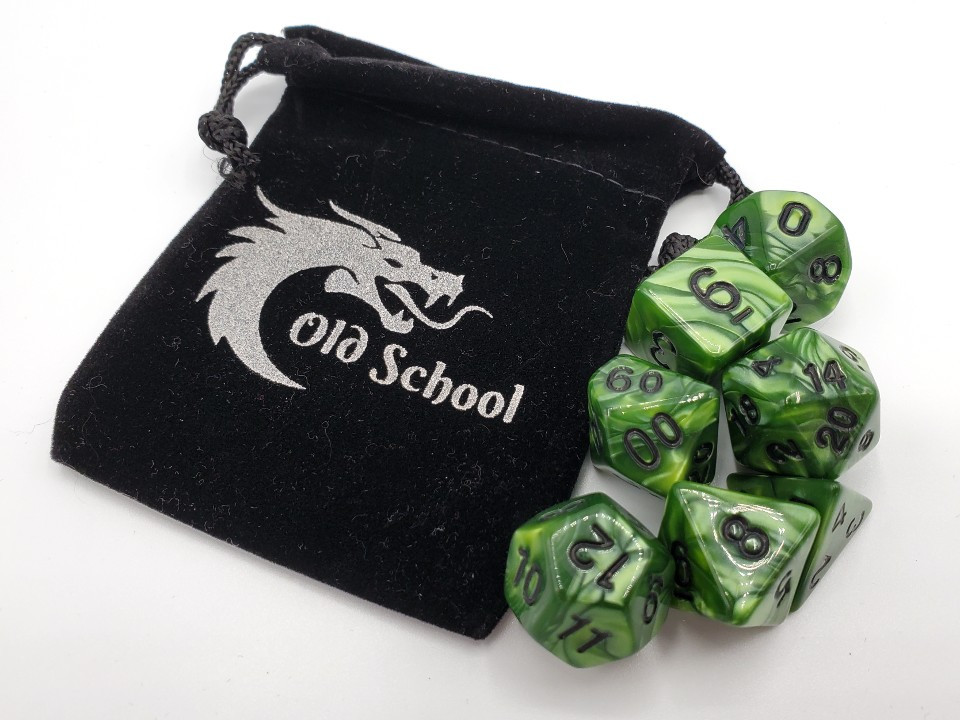 Forest Green with Black Pearl Drop RPG Dice Set | Old School Dice