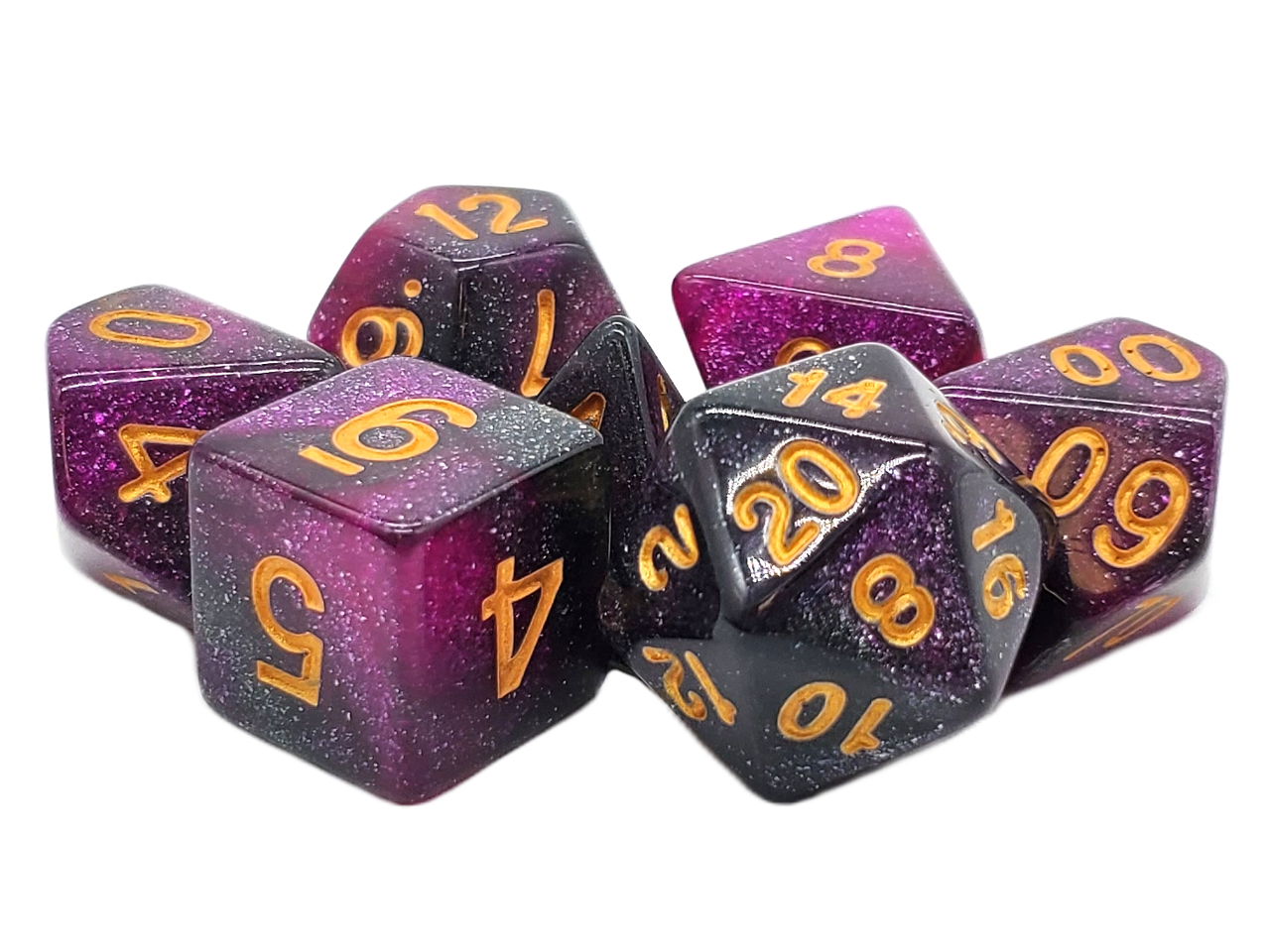 Galaxy Dice Set - 7 Dadi Poliedrici Verde Scuro E Viola Con Glitter, Per D&D E Giochi Da Tavolo