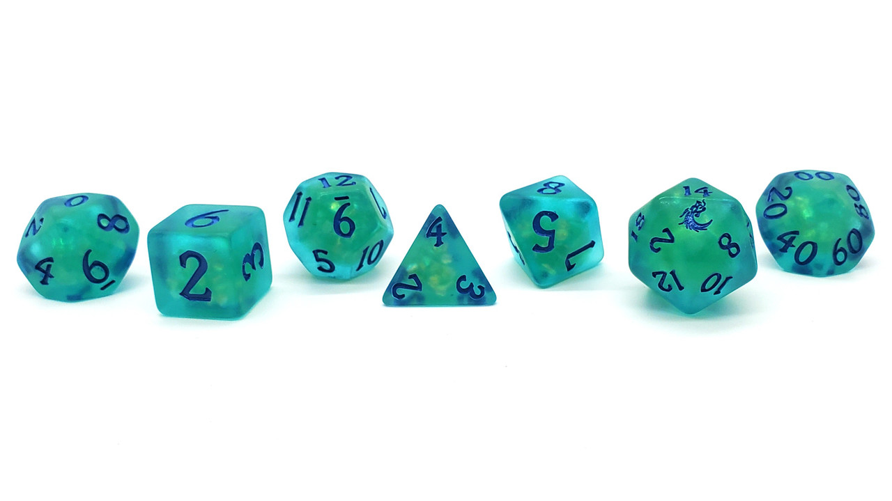 7-teiliges Polyhedral-Würfel-Set 'Cloud Drop' | Durchscheinendes Türkis | Inkl. Samtbeutel | Von Wiz Dice | Für D&D, RPG Und Brettspiele