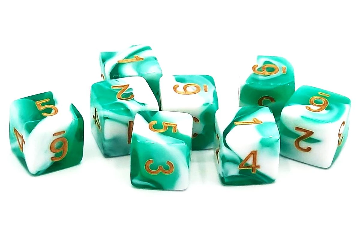 Old School Dice D6 8Piece Dice Set Vorpal Cyan & White w/ Gold