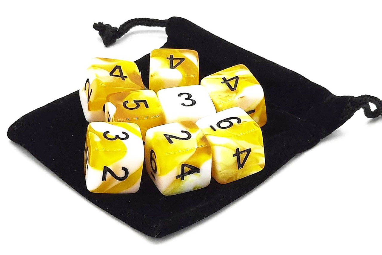Dice: D6 8-Piece Dice Set - Vorpal - Yellow and White with Black