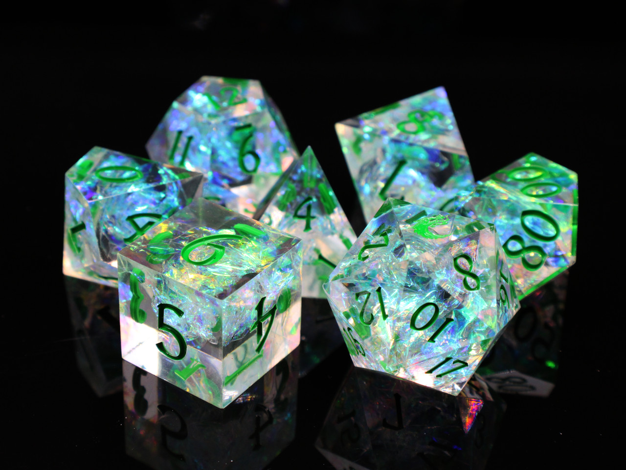 Old School Dice: Sharp Edged 7-Piece Dice Set - Green Ice - Old