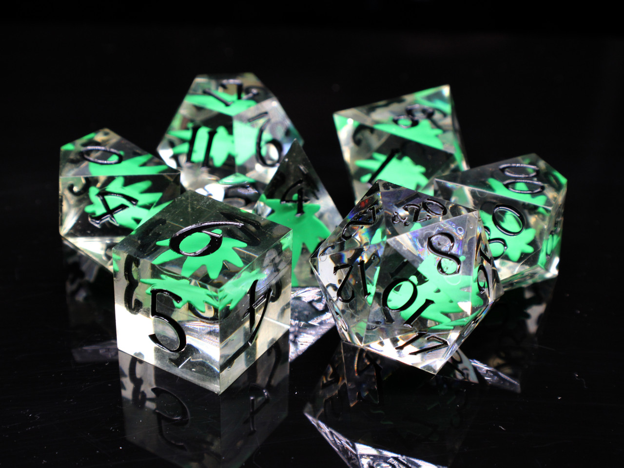 Dice: Sharp Edged 7-Piece Dice Set - It's 4:20 Time - Green with