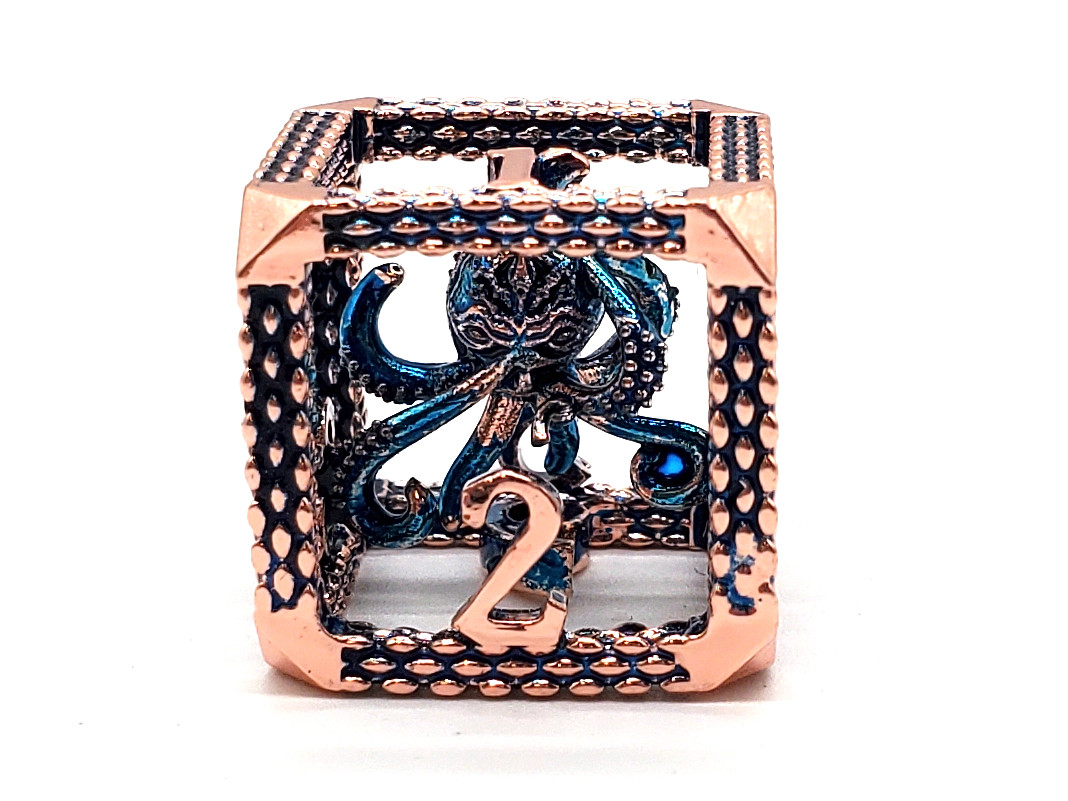Dice: Hollow Metal 7-Piece Set - The Kraken - Copper with Blue