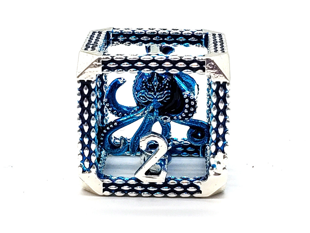 Dice: Hollow Metal 7-Piece Set - The Kraken - Silver with Blue