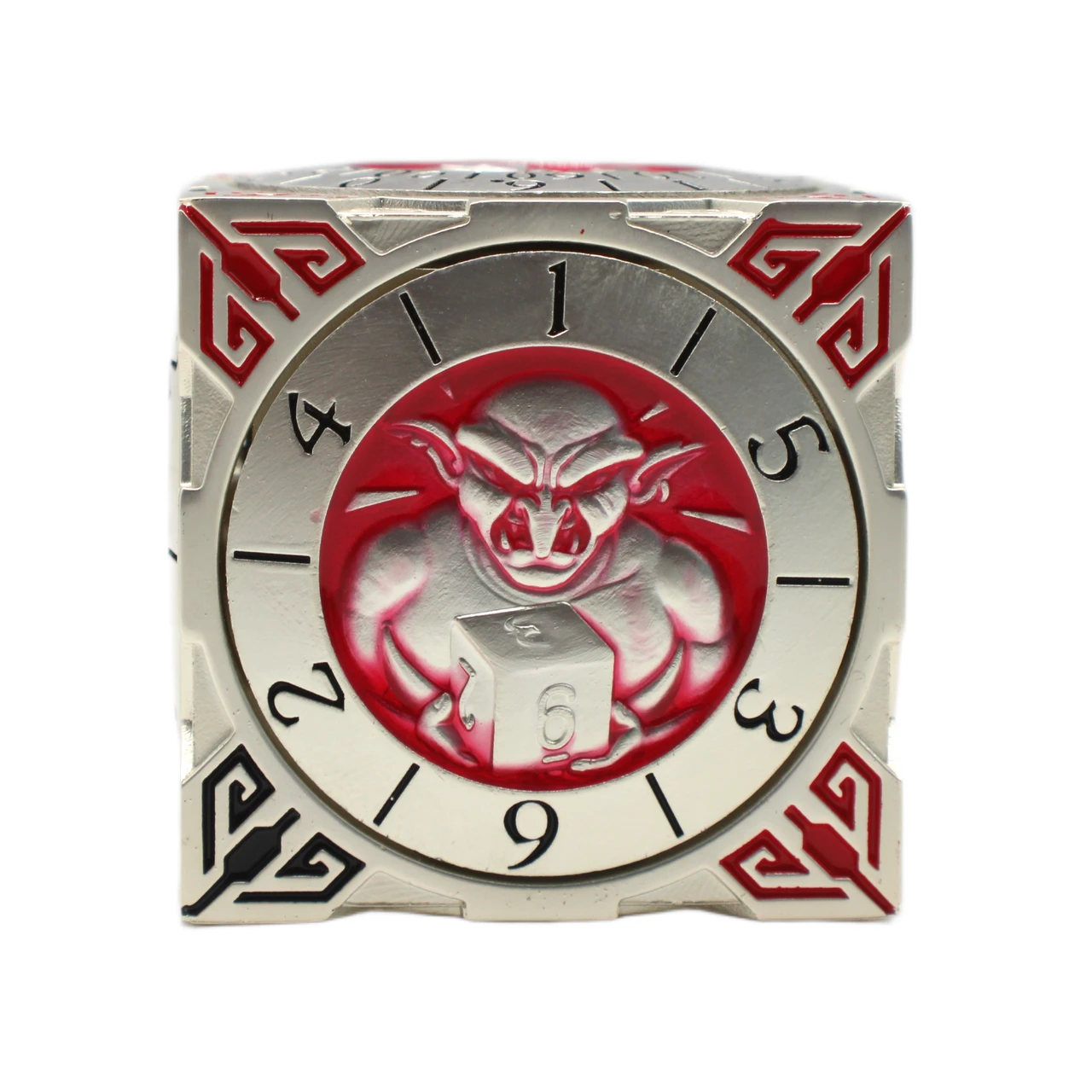 Dice: 7 in 1 Dice Spinner: Dice Goblin - Silver with Red Metal Dice: 7 in 1 Dice Spinner: Dice Goblin - Silver with Red Metal