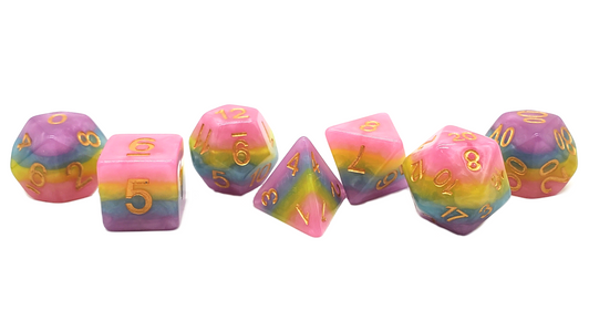 Old School 7 Piece DnD RPG Dice Set: Gradients - Cotton Candy