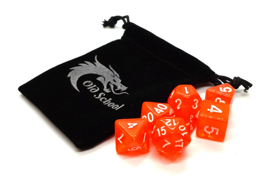 Old School 7 Piece DnD RPG Dice Set: Translucent Orange