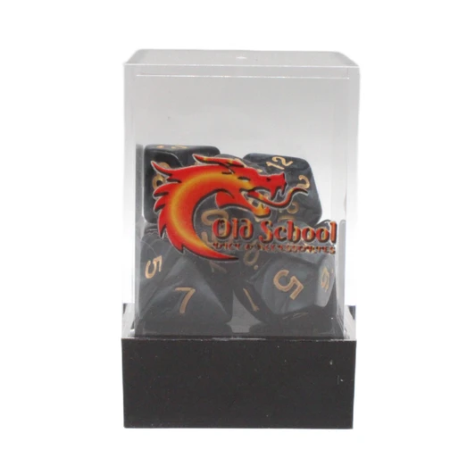 Old School Dice 7-Piece RPG Dice Set: Pearl Drop - Black w / Gold