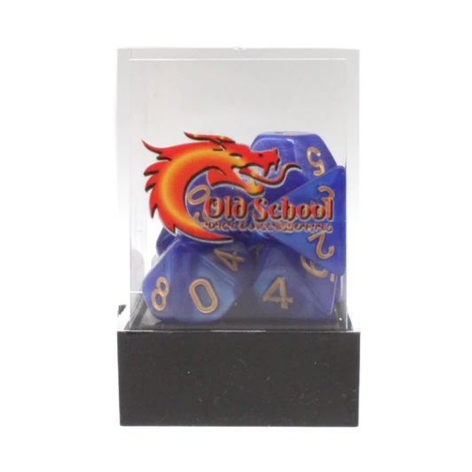 Old School Dice 7-Piece RPG Dice Set: Pearl Drop - Blue with Gold