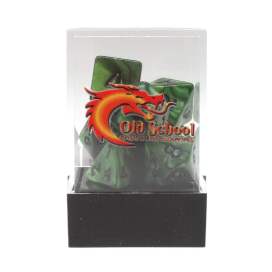 Old School Dice 7-Piece RPG Dice Set: Pearl Drop - Forest Green with Black