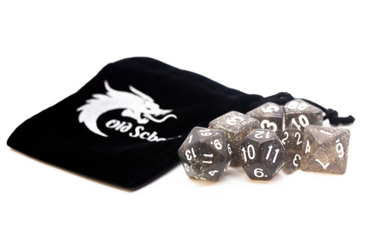 Old School 7 Piece DnD RPG Dice Set: Sparkle - Translucent Black