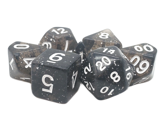 Old School 7 Piece DnD RPG Dice Set: Sparkle - Translucent Black