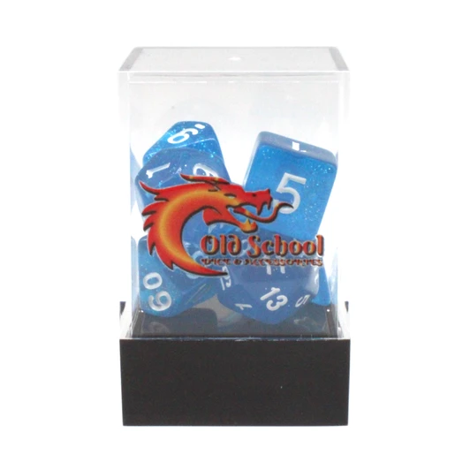 Old School Dice 7-Piece RPG Dice Set: Sparkle - Translucent Blue