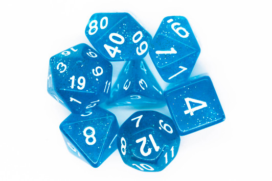 Old School 7 Piece DnD RPG Dice Set: Sparkle - Translucent Blue