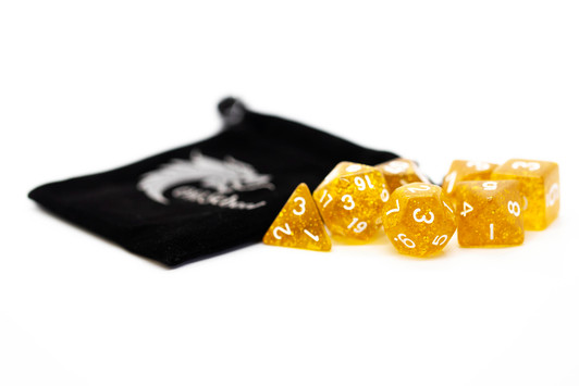 Old School 7 Piece DnD RPG Dice Set: Sparkle - Translucent Gold