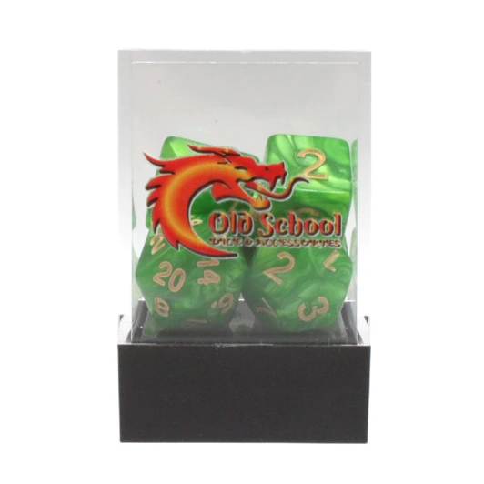 Old School Dice 7-Piece RPG Dice Set: Pearl Drop - Light Green with Gold