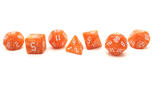 Old School 7 Piece DnD RPG Dice Set: Pearl Drop - Orange - New