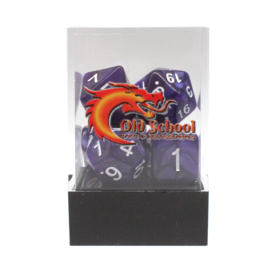 Old School 7 Piece DnD RPG Dice Set: Pearl Drop - Purple