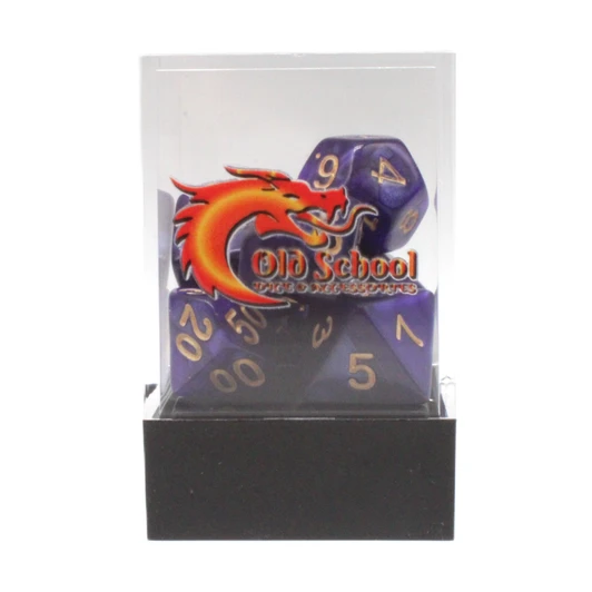 Old School Dice 7-Piece RPG Dice Set: Pearl Drop - Purple with Gold