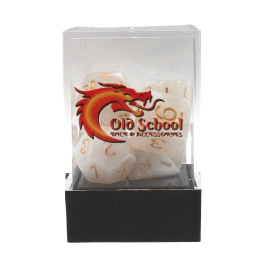 Old School Dice 7-Piece RPG Dice Set: Pearl Drop - White with Gold