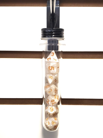 Old School 7 Piece DnD RPG Dice Set: Pearl Drop - White w/ Gold