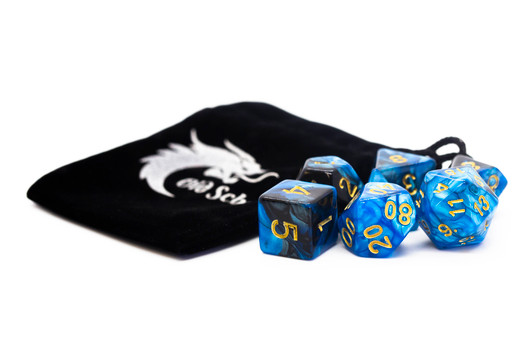 Old School 7 Piece DnD RPG Dice Set: Vorpal - Black & Blue w/ Gold