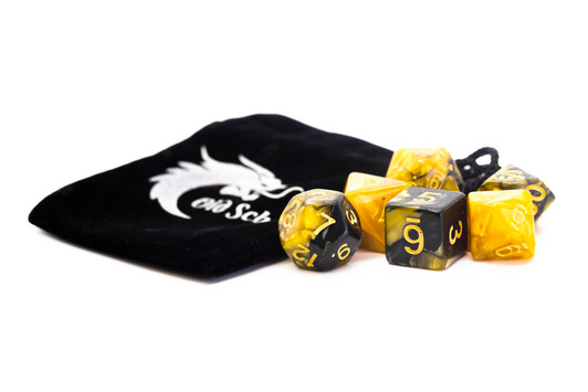 Old School 7 Piece DnD RPG Dice Set: Vorpal - Black & Gold  w/ Gold