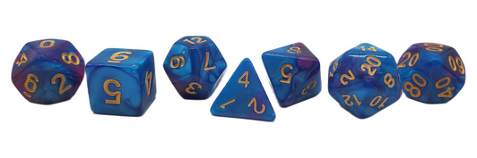 Old School 7 Piece DnD RPG Dice Set: Vorpal - Teal & Lavender w/ Gold - New