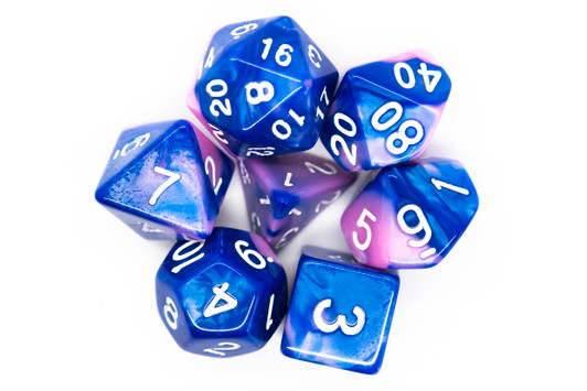 Old School 7 Piece DnD RPG Dice Set: Vorpal - Blue & Pink