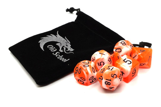 Old School 7 Piece DnD RPG Dice Set: Vorpal - Orange & White w/ Black