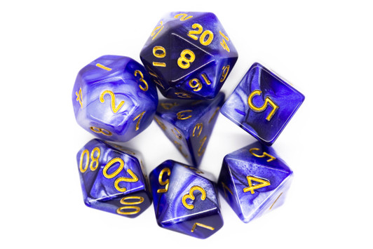Old School 7 Piece DnD RPG Dice Set: Vorpal - Purple & Grey w/ Gold