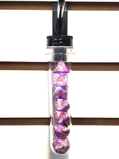 Old School 7 Piece DnD RPG Dice Set: Vorpal - Purple & White w/ Gold