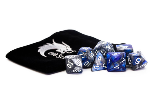 Old School 7 Piece DnD RPG Dice Set: Vorpal - Silver & Blue