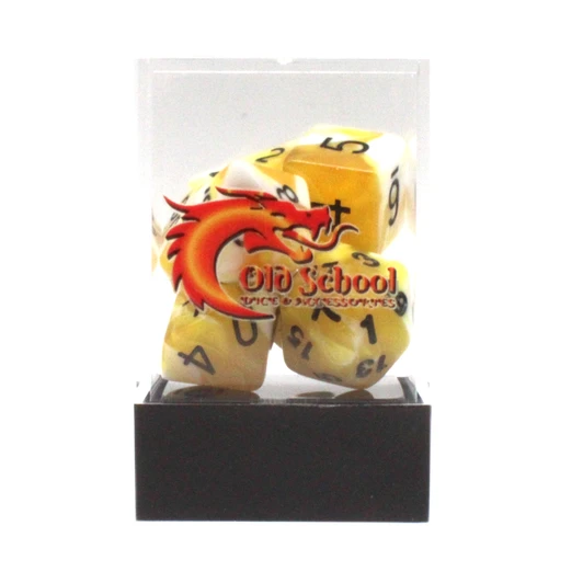 Old School Dice 7-Piece RPG Dice Set: Vorpal - Yellow & White with Black