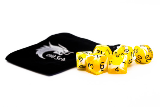 Old School 7 Piece DnD RPG Dice Set: Vorpal - Yellow & White w/ Black