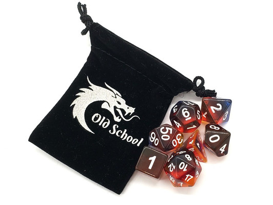 Old School 7 Piece DnD RPG Dice Set: Gradients - Translucent Burnt Horizon 