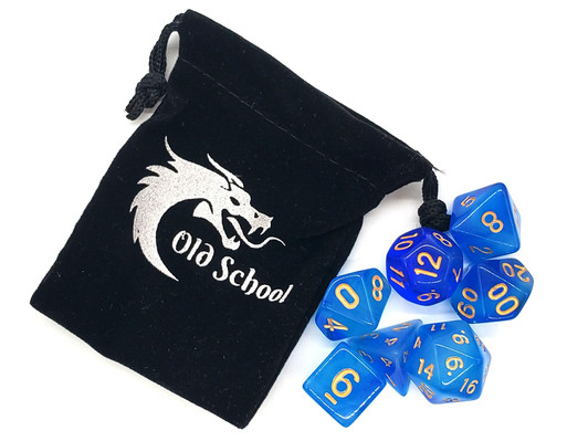 Old School 7 Piece DnD RPG Dice Set: Odyssey - Blue