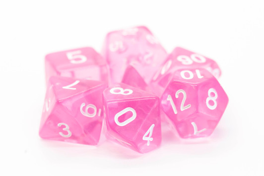 Old School 7 Piece DnD RPG Dice Set: Translucent Pink